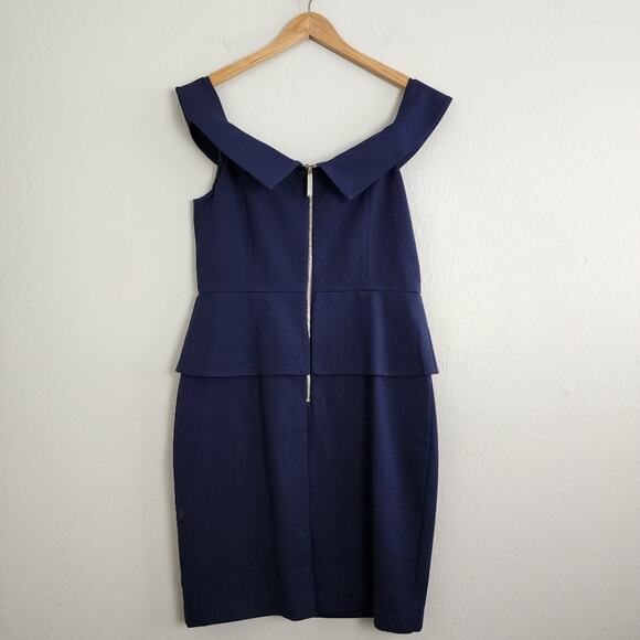 NWT Ted Baker Laetita Navy Bardot Off-Shoulder Peplum Midi Dress (US 12/14) - Picture 6 of 11